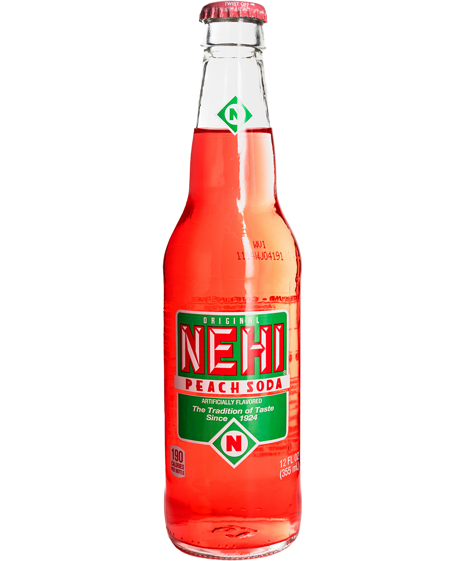 glass bottle of nehi peach soda