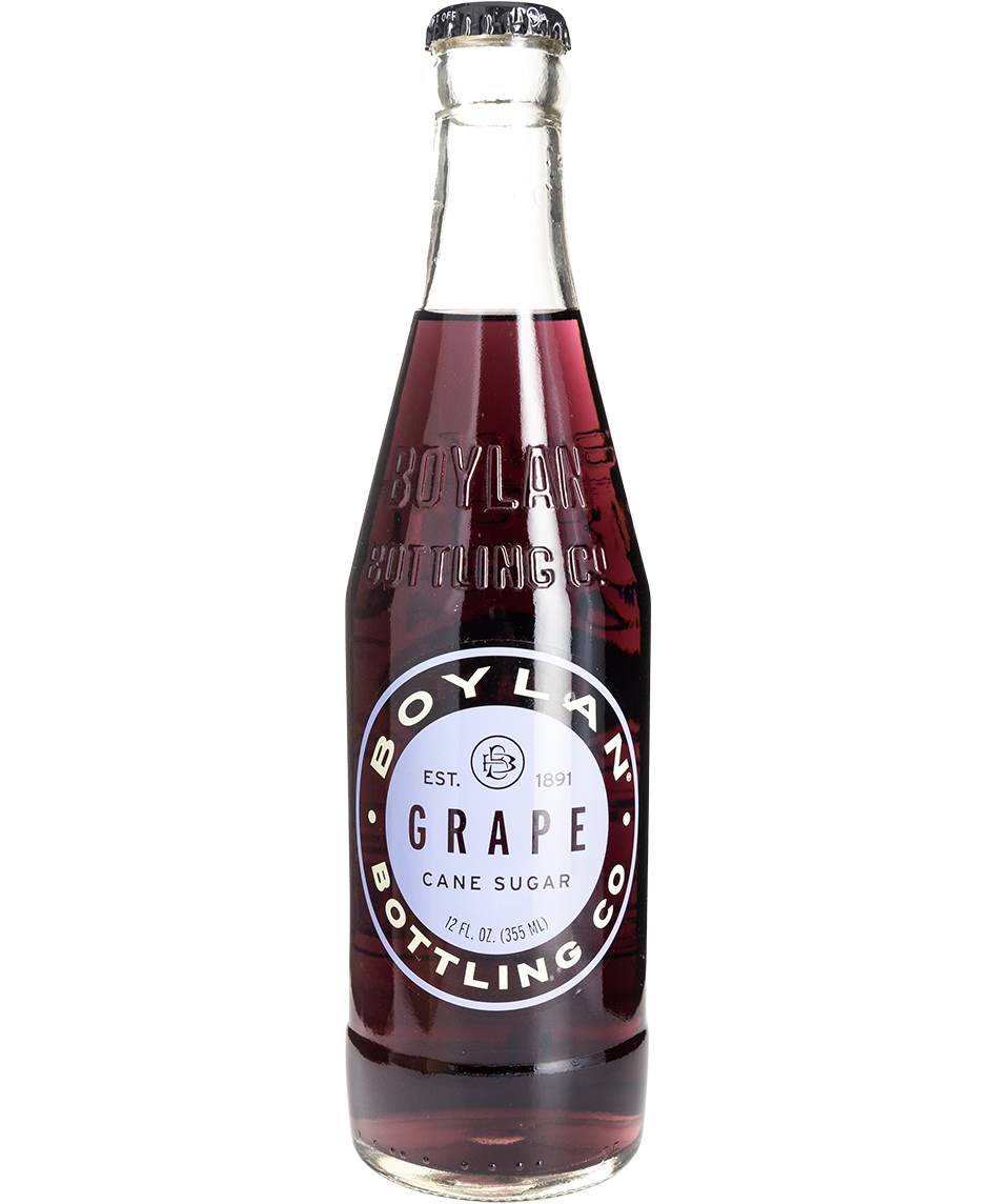glass bottle of boylan grape soda - 12-pack